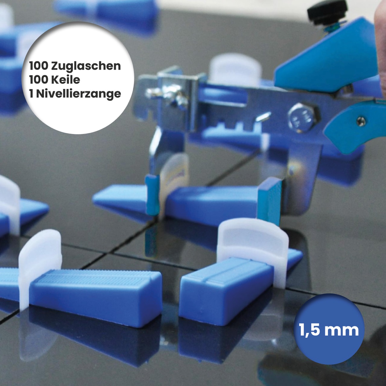 Dederer Systems - Set 1,5 mm Fugenbreite 100 Zuglaschen, 100 Keile + 1 Nivellierzange