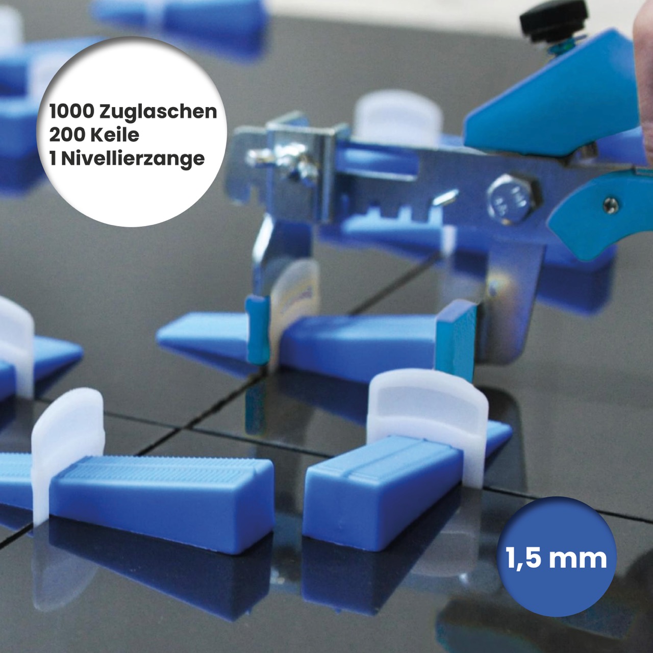 Dederer Systems - Set 1,5 mm Fugenbreite 1000 Zuglaschen, 200 Keile + 1 Nivellierzange